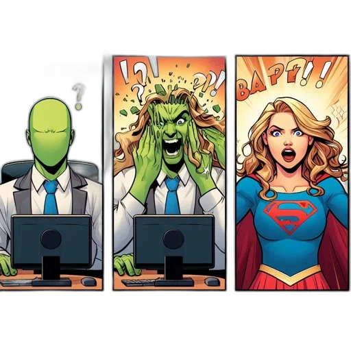 comic book art, concept art, 3-panel, comic transparent PNG cut-out