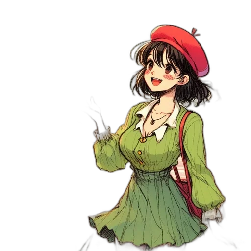dress, hat, staff, anime transparent PNG cut-out