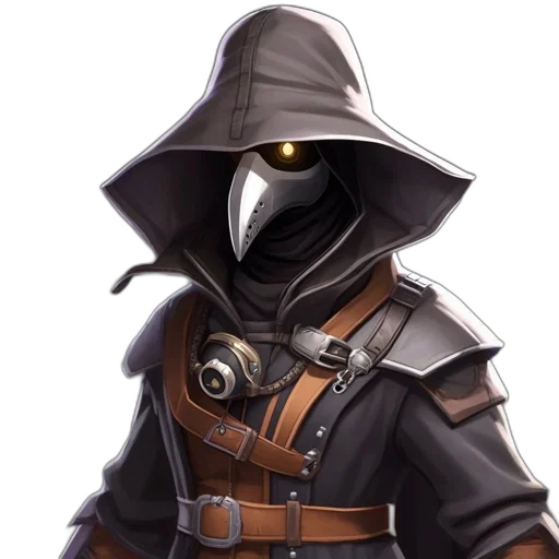 mask, jacket, staff, weapon transparent PNG cut-out