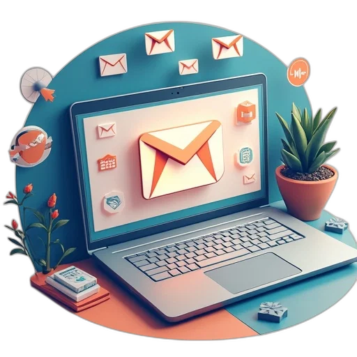 3d render, mailwiz, email, marketing transparent PNG cut-out