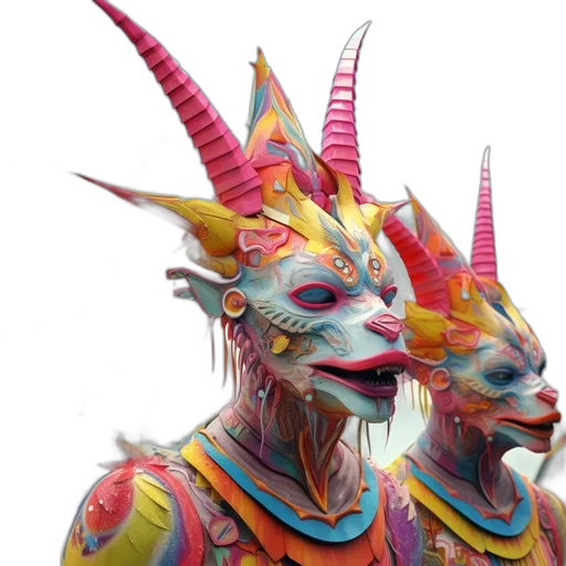 mask, dragon, staff, 3d render transparent PNG cut-out