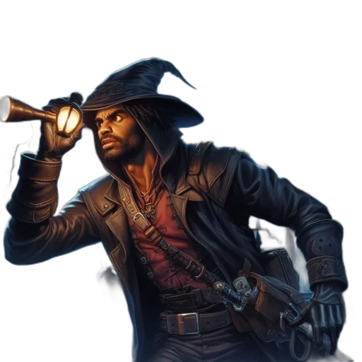 jacket, staff, hat, weapon transparent PNG cut-out