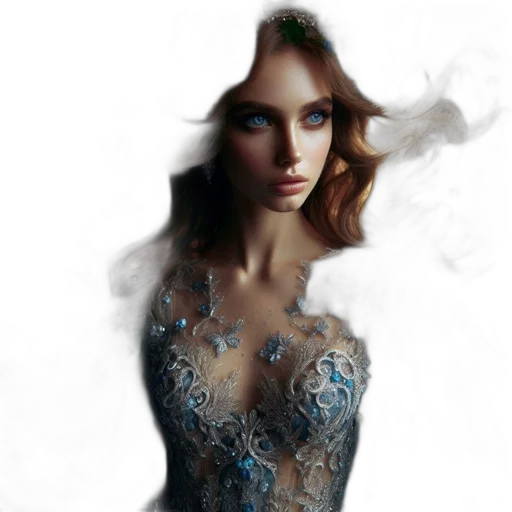 dress, jewelry, face, photorealistic transparent PNG cut-out