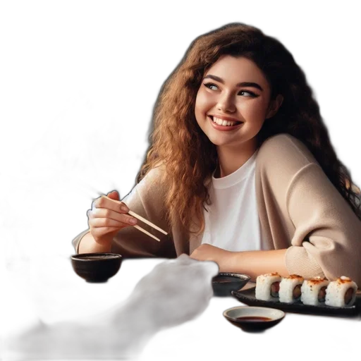 food, hair, dress, face transparent PNG cut-out