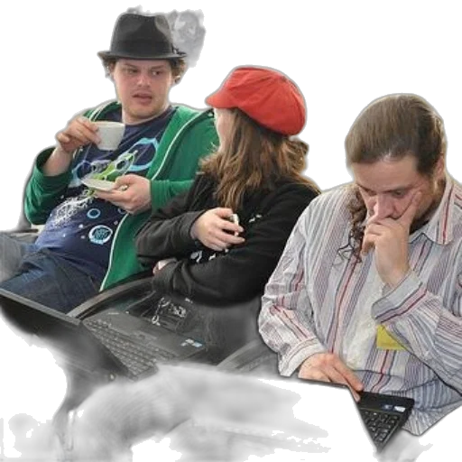 hat, three, individuals, sit transparent PNG cut-out