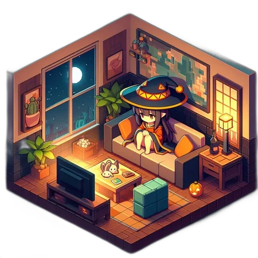 furniture, hat, staff, pixel art transparent PNG cut-out
