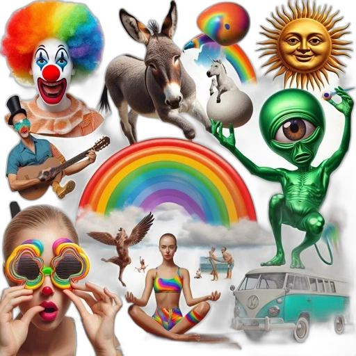 concept art, photorealistic, colorful, collection transparent PNG cut-out