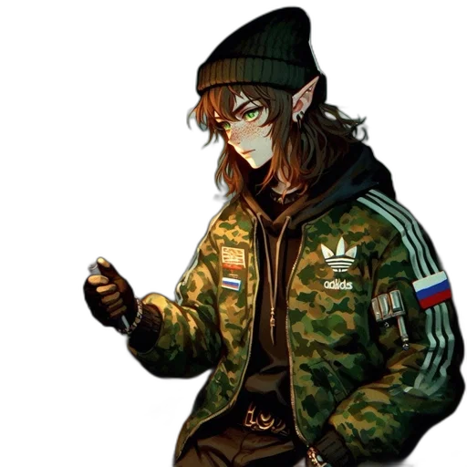 jacket, staff, weapon, face transparent PNG cut-out