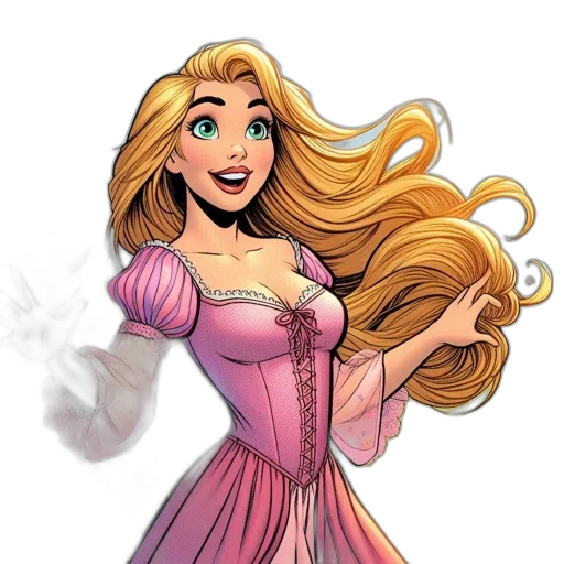 dress, hair, staff, cartoon transparent PNG cut-out