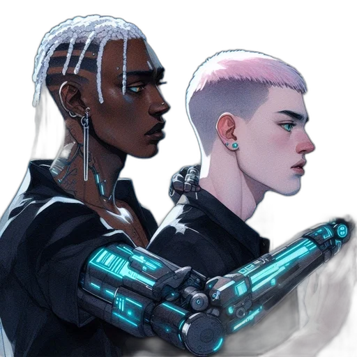 robot, weapon, staff, cyberpunk transparent PNG cut-out