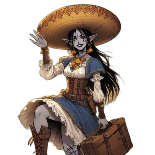 staff, hat, dress, concept art transparent PNG cut-out