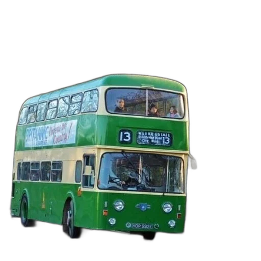 3d render, photorealistic, green, double-decker transparent PNG cut-out