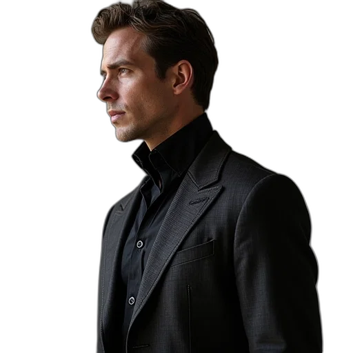 jacket, staff, face, photorealistic transparent PNG cut-out