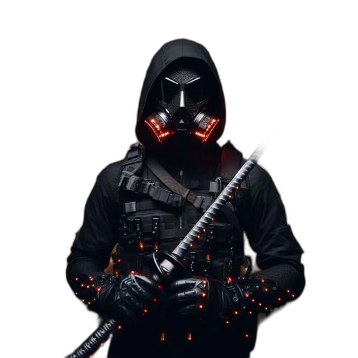 mask, jacket, weapon, staff transparent PNG cut-out