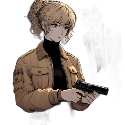 jacket, weapon, staff, face transparent PNG cut-out