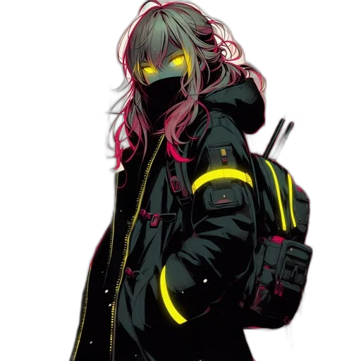 jacket, staff, weapon, mask transparent PNG cut-out