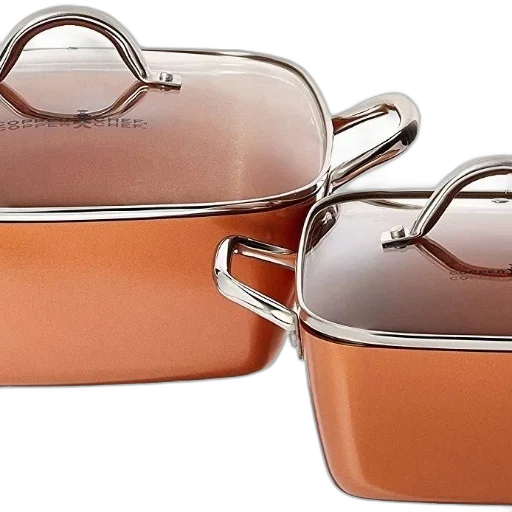 set, copper-colored, cookware, glass transparent PNG cut-out