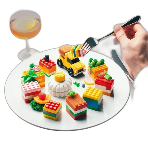 food, 3d render, lego-inspired, arrangement transparent PNG cut-out