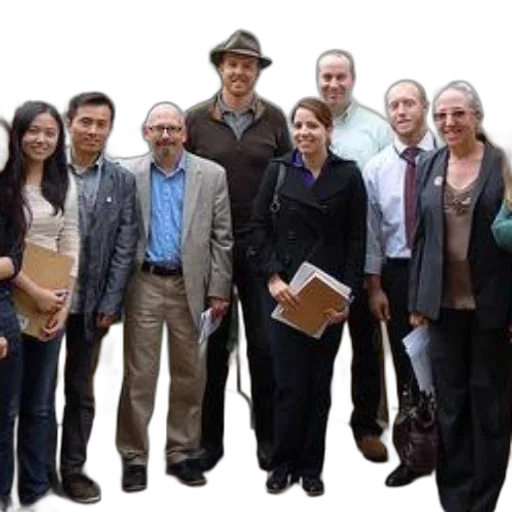 staff, jacket, hat, group transparent PNG cut-out