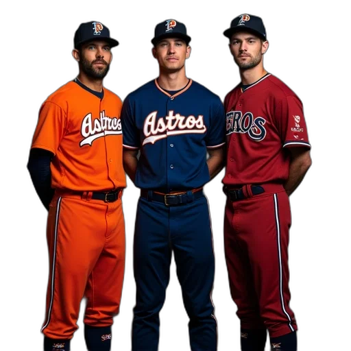 three, astros, players, wearing transparent PNG cut-out