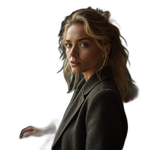 jacket, hair, face, staff transparent PNG cut-out