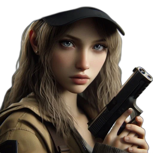 weapon, hat, jacket, face transparent PNG cut-out