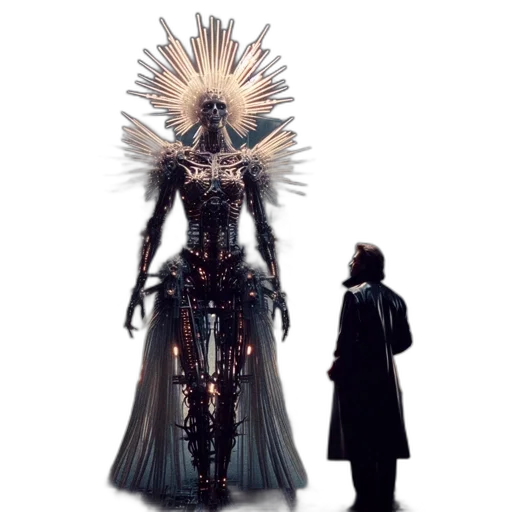 robot, staff, dress, crown transparent PNG cut-out
