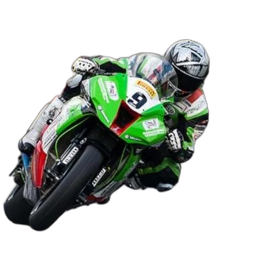 photorealistic, motorcycle, racer, green transparent PNG cut-out