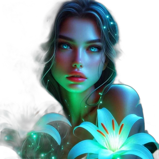 flower, jewelry, face, fantasy art transparent PNG cut-out