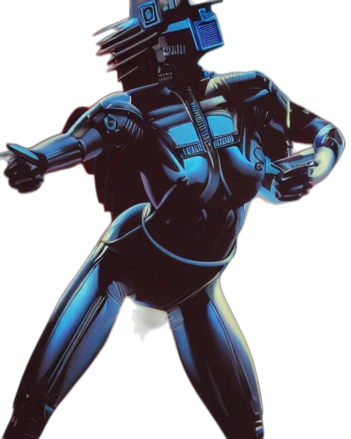 robot, jacket, mask, staff transparent PNG cut-out