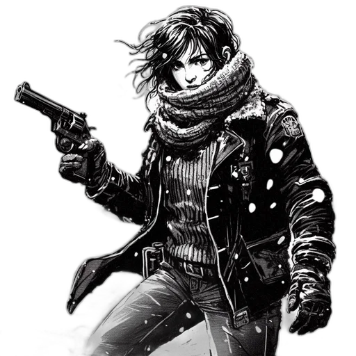 jacket, weapon, comic book art, cyberpunk transparent PNG cut-out