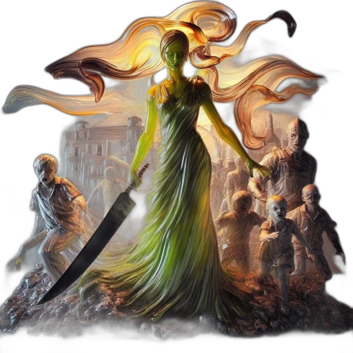 dress, staff, sword, fantasy art transparent PNG cut-out