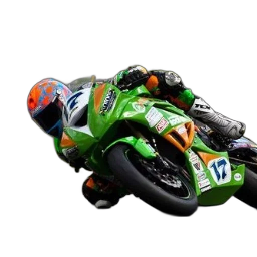 photorealistic, motorcycle, racer, green transparent PNG cut-out