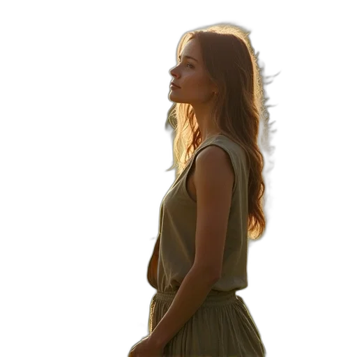 dress, hair, face, staff transparent PNG cut-out