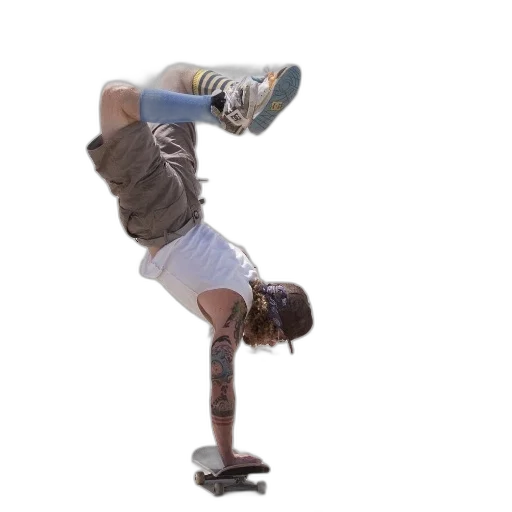 staff, tattooed, skateboarder, performs transparent PNG cut-out