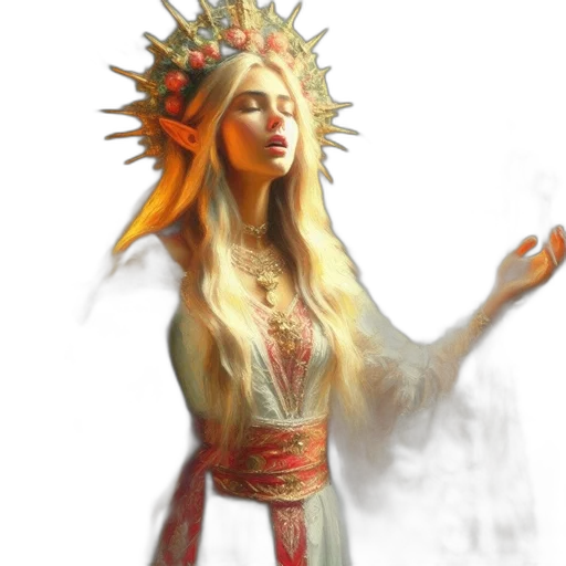 crown, staff, dress, fantasy art transparent PNG cut-out