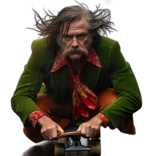 hair, jacket, face, staff transparent PNG cut-out