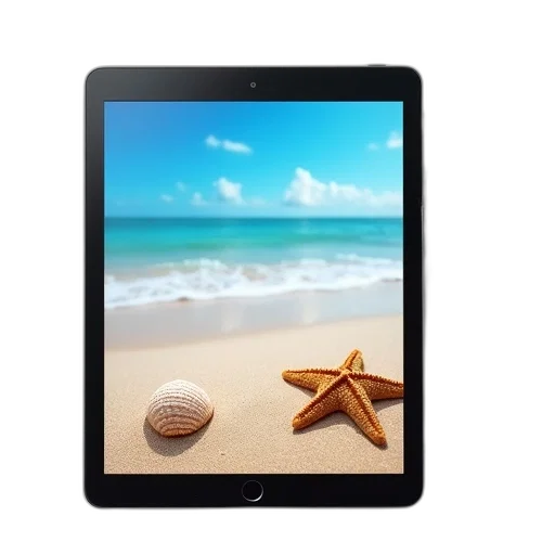 beach, tablet, black, screen transparent PNG cut-out