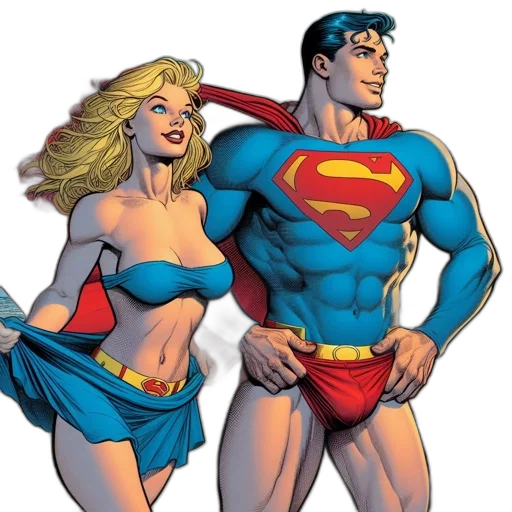 comic book art, concept art, superman, supergirl transparent PNG cut-out
