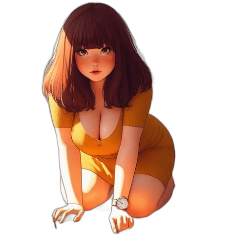 dress, hair, staff, creature transparent PNG cut-out