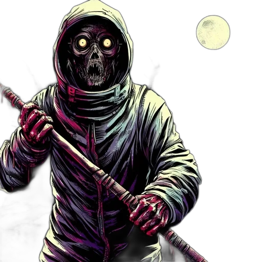 mask, staff, jacket, comic book art transparent PNG cut-out