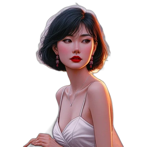 dress, face, jewelry, photorealistic transparent PNG cut-out