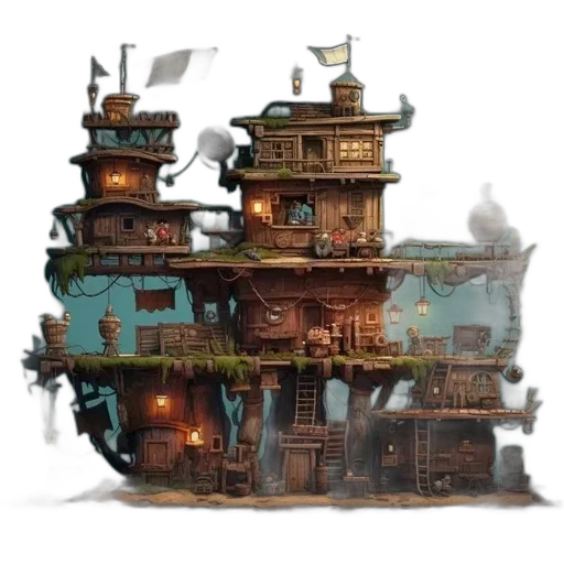 building, concept art, fantasy art, 3d render transparent PNG cut-out