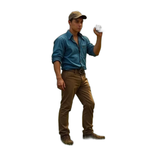 staff, hat, jacket, weapon transparent PNG cut-out