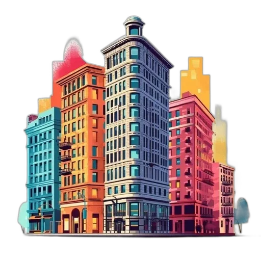 building, concept art, 3d render, watercolor transparent PNG cut-out