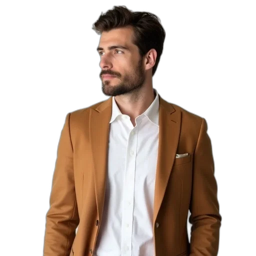 jacket, staff, face, earth tones transparent PNG cut-out