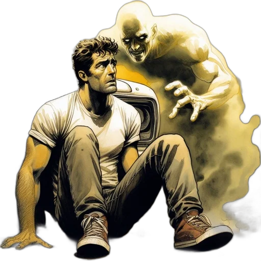 comic book art, concept art, fog, man transparent PNG cut-out