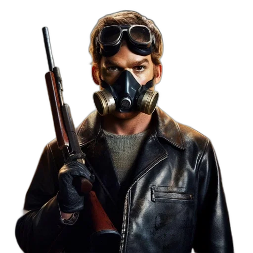 mask, jacket, weapon, concept art transparent PNG cut-out