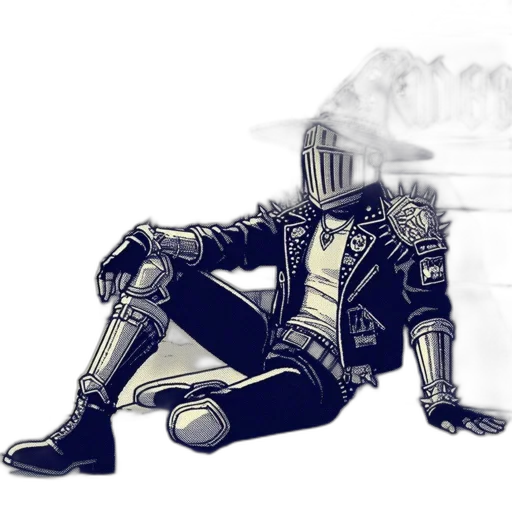 robot, jacket, mask, sword transparent PNG cut-out