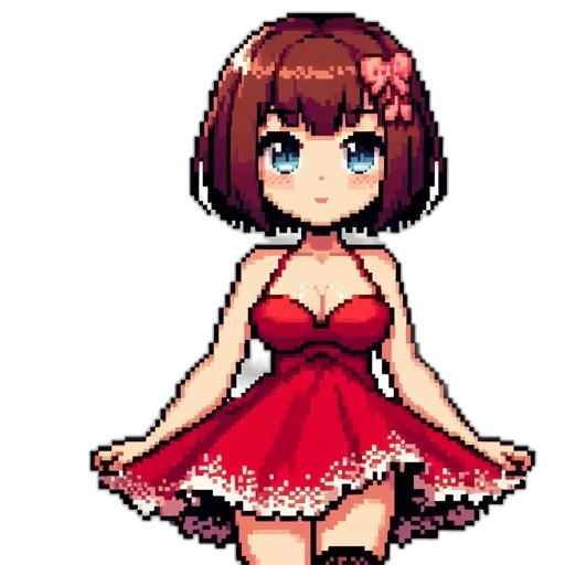 dress, flower, creature, pixel art transparent PNG cut-out